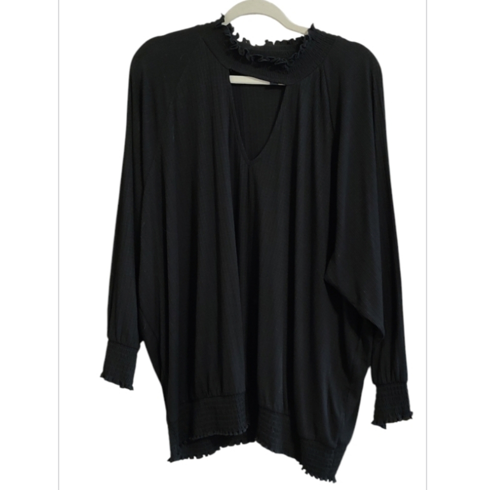 Torrid Black Ruffled Neckline Gauze Blouse Size 4X - Picture 5 of 10